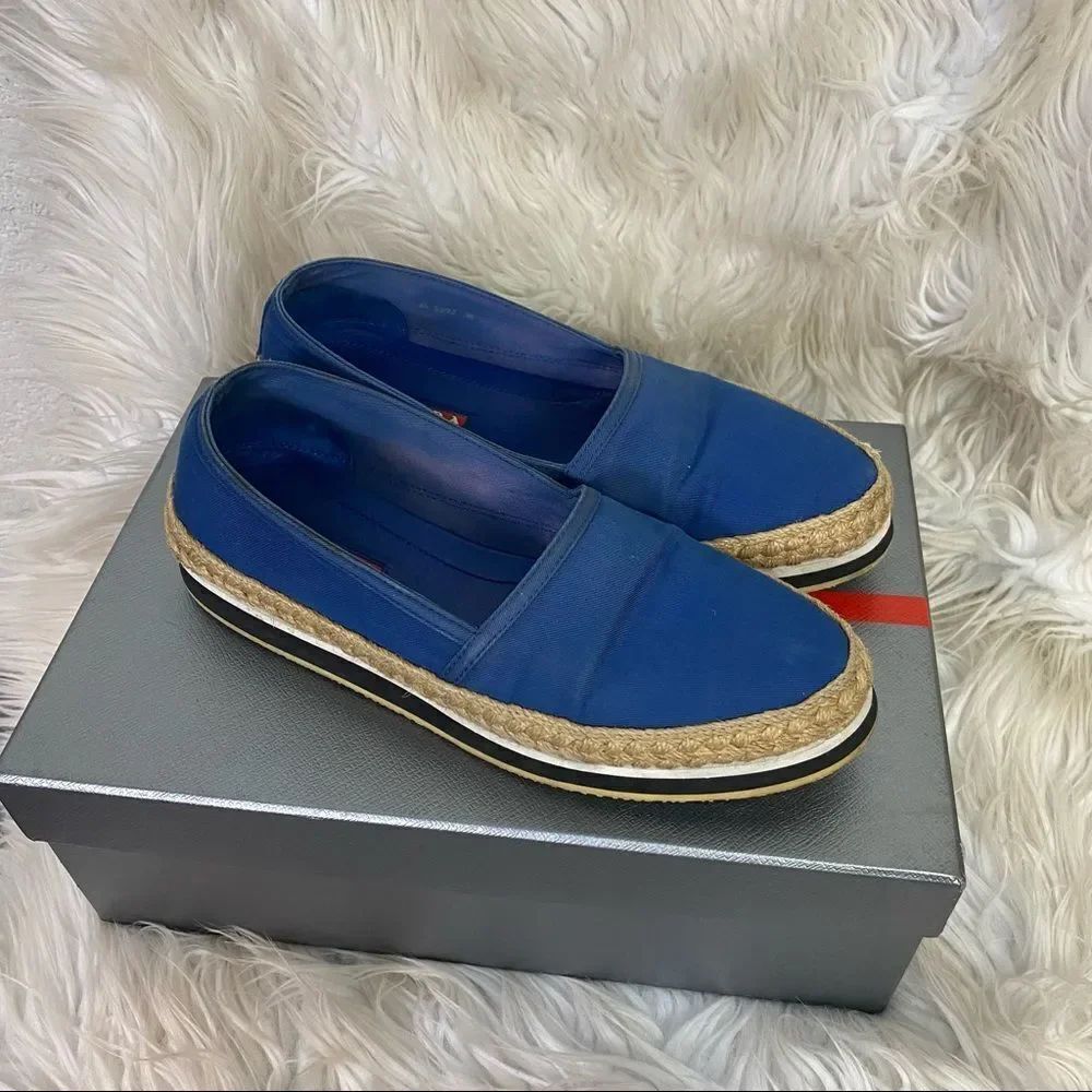 Prada Blue Espadrille Slip On Flat Sneakers SIZE 5.5 EUR 36